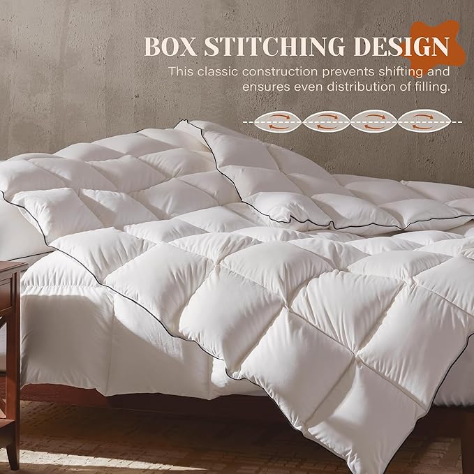 Goose Feather Down Fiber Cotton Comforter Oversize Queen Size, Ultra-Soft Duvet Insert, Hotel Collection White Quilted Comforter, All Season Bedding Comforter with 8 Corner Loops, 98x96 Inch