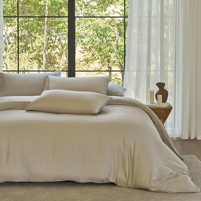 DOZ Duvet Cover Set, 100% Viscose derived from Bamboo, Organically Grown, Buttery Soft, Cooling Duvet Covers, High GSM, 1 Duvet Cover and 1 Pillowcase, 70"x90" (Fog, Twin/Twin XL)