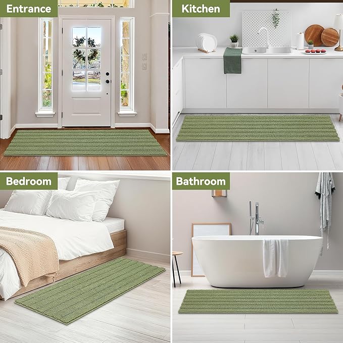 Bcoimo 70"×24" Chenille Bath Mat – Non-Slip with Backing Bath Rug Ultra-Absorbent and Machine Washable Bathroom Mat Quick-Dry Design. Ideal for Bathroom and Tub Areas