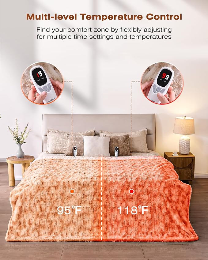 Electric Blanket King Size 90"x100", Dual Zone Heated Blanket with 9 Heat Levels & 1-10H Timer, Faux Fur & Flannel, Soft Cozy Gift for Women/Men, for Couch, Bed & Office, ETL Certified (Dyed Brown)