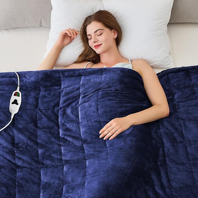 CYMULA Heated Weighted Blanket for Adults, Weighted Heated Blanket 48" x 72", 15lbs Sherpa Fleece Weighted Electric Blanket Soft Heating Blanket with 10 Heating Levels & 1-8 Hours Auto Off, Navy