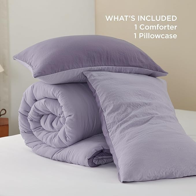 Bedsure Twin/Twin XL Comforter Set, Reversible Purple Soft Prewashed Bedding for All Seasons, 2 Pieces Warm Down Alternative Bed Set, 1 Lightweight Comforter (68"x88") and 1 Pillowcase