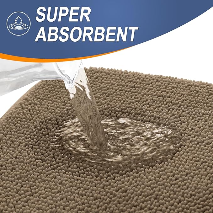 OLANLY Thick Memory Foam Bath Mat Rug 59x24, Extra Soft Absorbent Bathroom Rug, Quick Dry Bath Mats, Non-Slip, Machine Washable Carpet for Bathroom, Tub and Shower, Home Decor Accessories, Tan