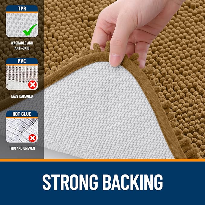 OLANLY Bathroom Rugs 44x24, Extra Soft Absorbent Chenille Bath Rugs, Rubber Backing Quick Dry, Machine Washable Bath Mats for Bathroom Floor, Tub and Shower, Home Decor Accessories, Ochre