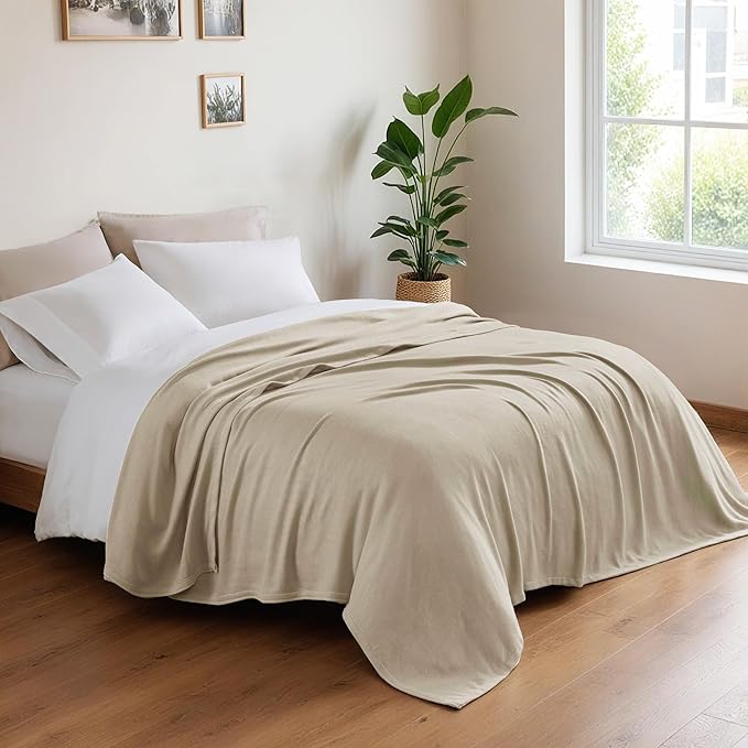 Twin Size Blanket, 70% Rayon (Derived from Bamboo) and 30% Cotton, Lightweight Jacquard Weave, Breathable and Soft Summer Blanket for Bed or Couch, 66” x 90”, Khaki