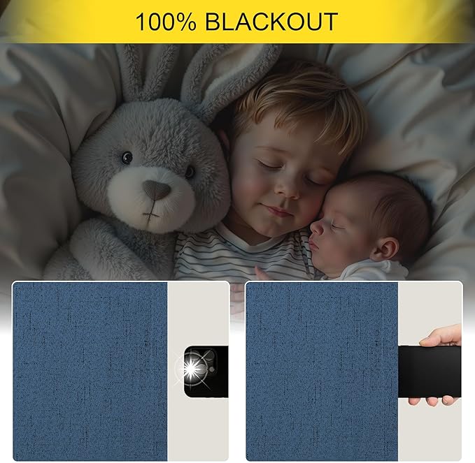 Pitalk Navy Blue Blackout Curtains for Living Room 84 Inch Length 2 Panels Set Back Tab Pocket Faux Linen Window Drapes Thermal Insulated Room Darkening Curtain for Bedroom Boys 52 x 84 Long Dark Blue