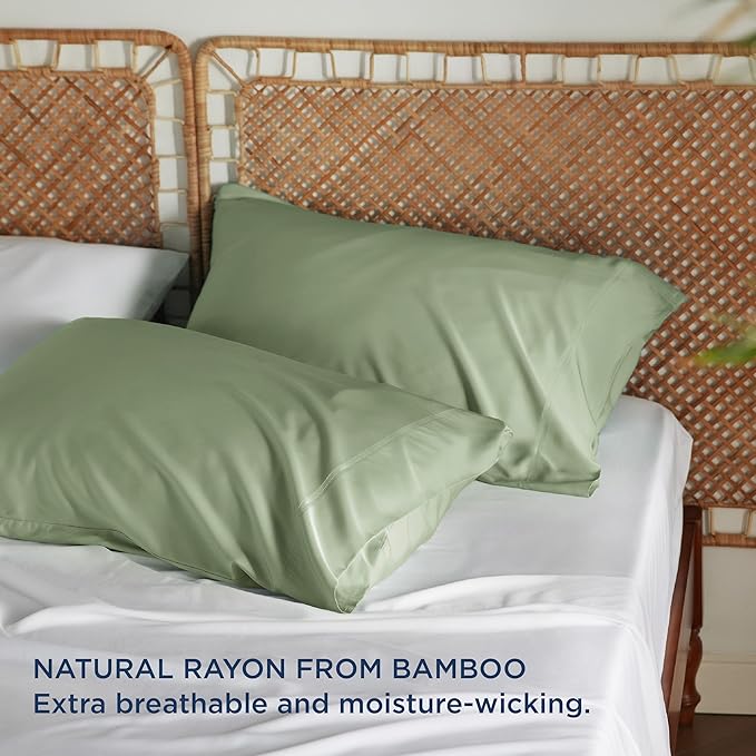 Bedsure Pillow Cases Standard Size, Cooling Pillow Cases, Rayon Derived from Bamboo Sage Green Pillowcases Standard Set of 2, Breathable & Soft Pillow Covers with Envelope Closure, 20x26 Inches