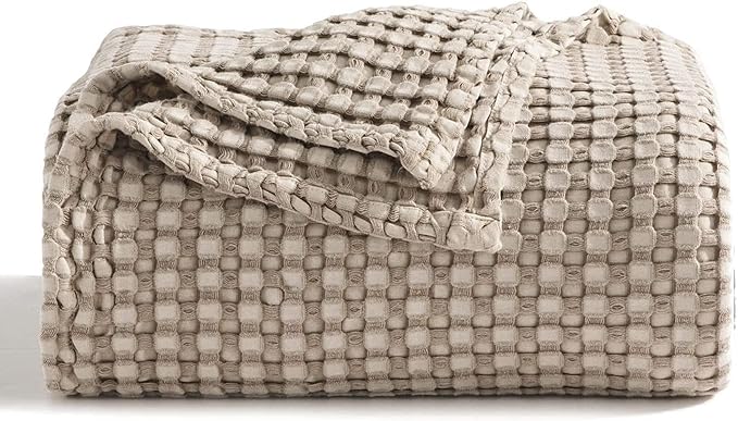 Bedsure Cooling Cotton Waffle Twin XL Blanket - Lightweight Breathable Blanket of Rayon Derived from Bamboo for Hot Sleepers, Luxury Throws for Bed, Couch and Sofa, Taupe, 66x90 Inches