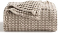 Bedsure Cooling Cotton Waffle Queen Size Blanket -Lightweight Breathable Fall Blanket of Rayon Derived from Bamboo for Hot Sleepers, Luxury Throws for Bed, Couch and Sofa, Taupe, 90x90 Inches