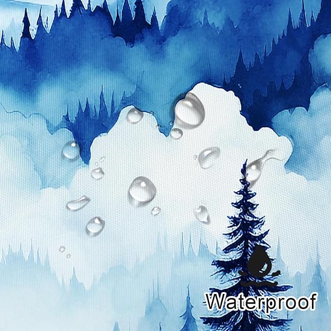 Navy Blue Small Stall Misty Pine Forest Shower Curtain 36 x 72, Mountain Foggy Woodland Scenery Tree Narrow Half Size Shower Curtains for Bathroom, Abstract Waterproof Nature-Themed Decor