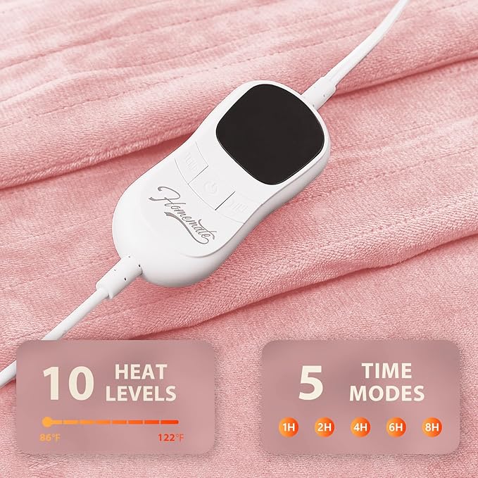 Homemate Electric Heated Blanket Full Size - 72"x84" Heating Blanket Full Size 1/2/4/6/8 Hours Auto-Off 10 Heat Level Over-Heat Protection Flannel Sherpa ETL Certification