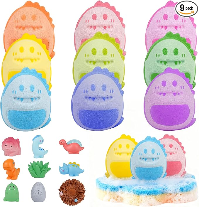 Dinosaur Bath Bomb Gift Set 9 Packs for Girls and Boys, Handmade and Nature Bath Bombs with Surprise for Kids, Perfect for Bubble Bath, Christmas Birthday Gifts for Kids Toddler Women