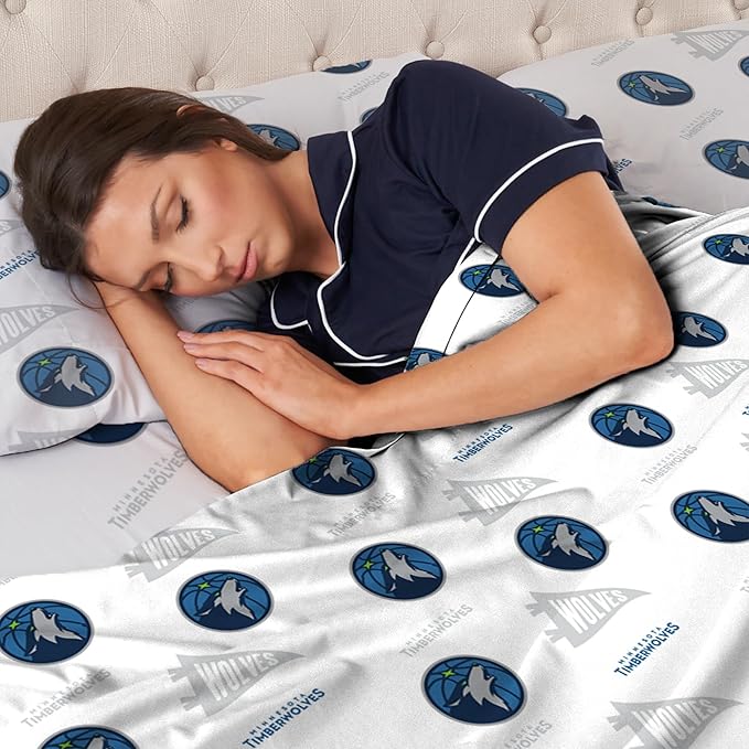 Northwest Officially Licensed Minnesota Timberwolves NBA Full Size Sheet Set – Soft Team Logo Bedding for Dorms, Bedrooms, Fan Caves & Game Day Style