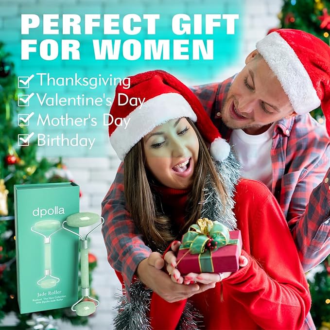 Jade Roller for Face Dpolla Dual-Sided Facial Massager with Small Eye Roller for Reducing Puffy Eyes and Wrinkles, Perfect for Women’s Skin Care Routine