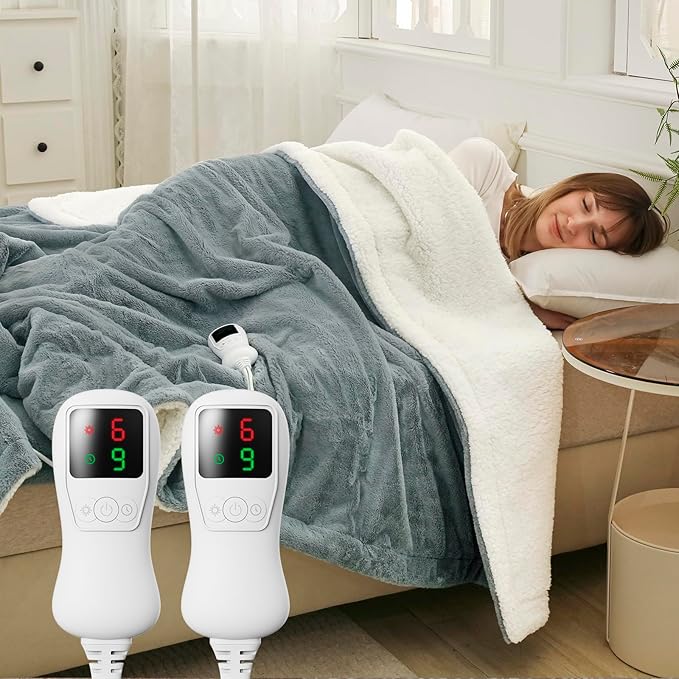 Electric Heated Blanket King Size, Super Soft Cozy Luxury Faux Fur & Thick Sherpa Electric Blanket with 9 Heating Levels & 1-9 Hours Auto Off, Fast Heat & Overheat Protection, 100" x 90", Gray