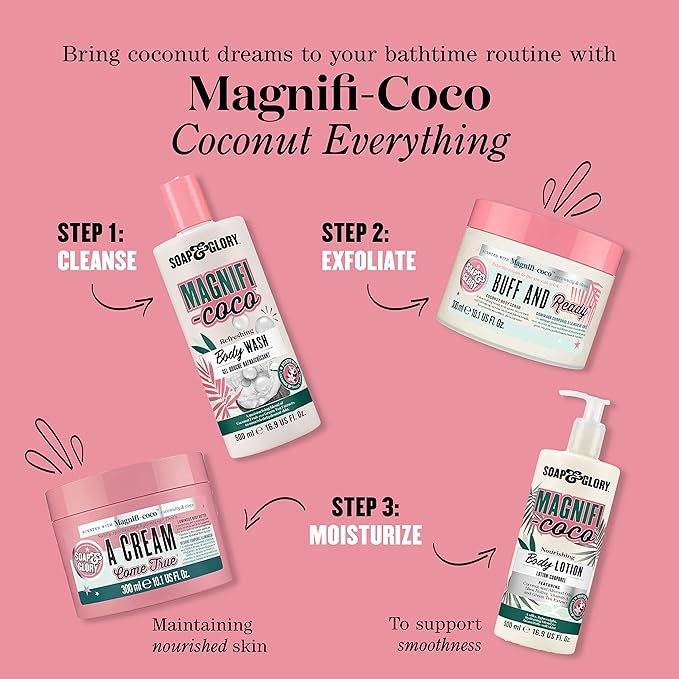 Soap & Glory Magnifi-Coco Body Lotion for Women - Coconut Scented Lotion for Dry Skin with Almond Oil, Shea Butter & Vitamin A - Vegan Body Moisturizer (16.9 fl oz)