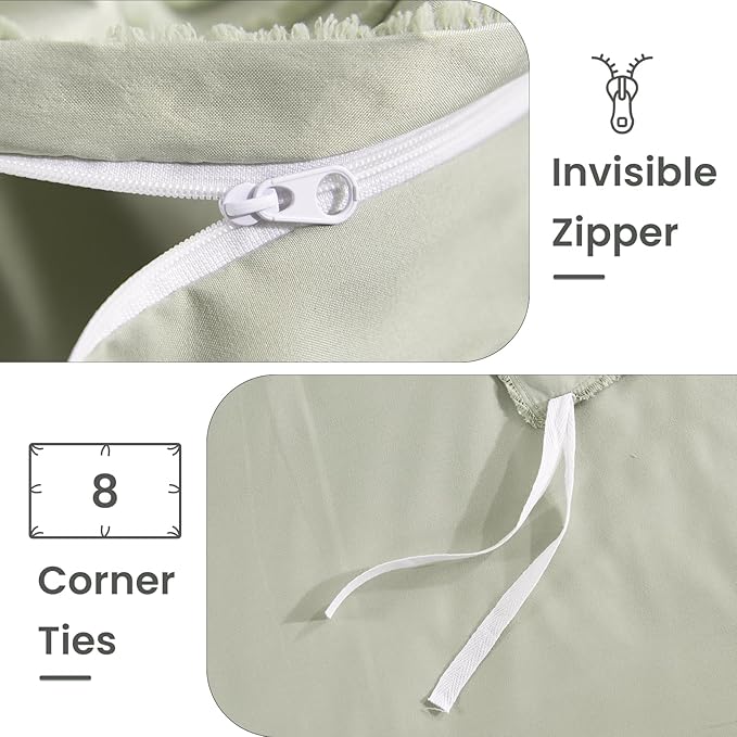 NEXHOME PRO Duvet Cover Queen Size, Blue 3 Pieces Boho Tufted Duvet Cover Set, Soft and Lightweight Microfiber Comforter Cover Set for All Season (Sage Green,90 x 90)-No Comforter