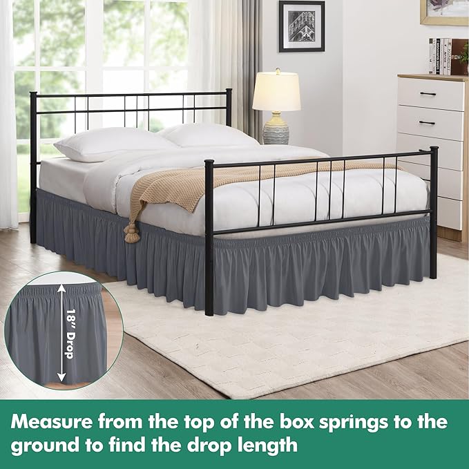 Biscaynebay Wrap Around Bed Skirts with Split Corners for Full Beds 18" Drop, Dark Grey Adjustable Elastic Dust Ruffles Easy Fit Wrinkle Resistant Silky Luxurious Fabric Machine Washable
