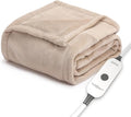 Sunbeam Electric Throw Royal Luxe Microplush Heated Blanket, 4 Heat Settings, 4-Hour Auto Shut-Off, Fast Heating, Warm and Cozy, Peyote Color, 50" x 60"