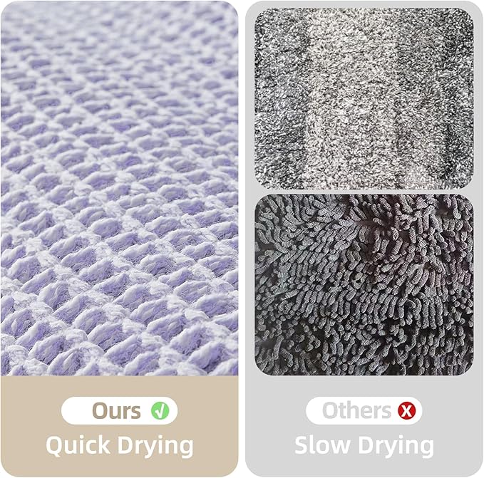 Waffle Runner Rug Bathroom, Boho Bathroom Rugs Non Slip Washable Long Super Absorbent Quick Dry Cute Bath Mat Farmhouse Bath Mat, 60''x24'' Lavender Cream