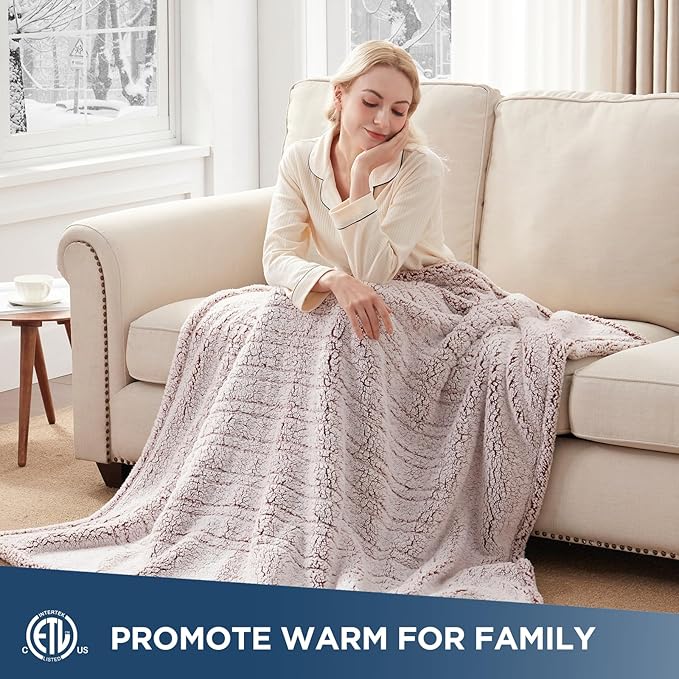 Westinghouse Electric Blanket Throw Size, Soft Plush Sherpa Heated Blanket with 6 Heating Levels & 2-10 Hours Auto-Off, Machine Washable, 50x60 inches, Rust