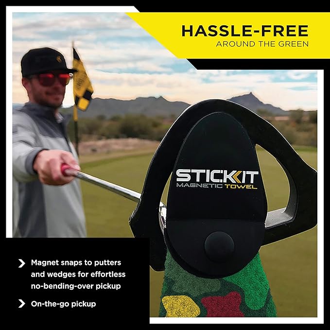 STICKIT Magnetic Golf Towel, Camo Augusta Green | Top-Tier Microfiber Golf Towel with Deep Waffle Pockets | Industrial Strength Magnet for Strong Hold to Golf Carts or Clubs | Golf Greens Camo