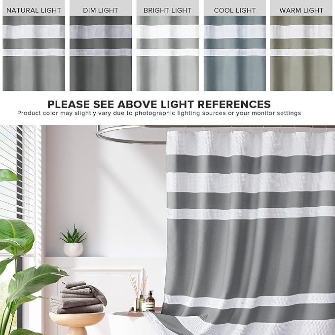 Madison Park Spa Waffle Shower Curtain Pieced Fabric Extra Long Premium Spa Quality Modern Shower Curtains for Bathroom, Tall 72x84, Charcoal