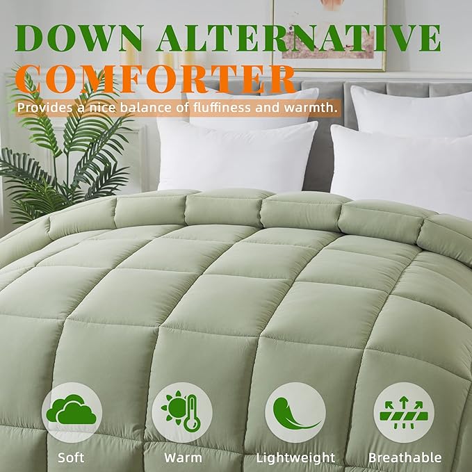 Cosybay Down Alternative Comforter (Sage Green, Twin) - All Season Soft Quilted Twin Size Bed Comforter - Duvet Insert with Corner Tabs -Winter Summer Warm Fluffy, 64x88 inches