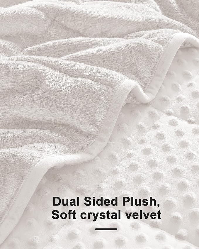 Minky Dot Weighted Blanket for Adults Queen Size 15 lbs, Soft Cooling Heavy Breathable Blanket for All-Season, Washable Weighted Throw with Glass Beads, 60 x 80 Inches, Cream