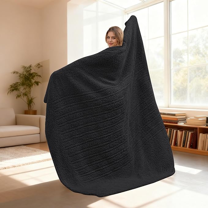 Electric Heated Blanket 6 Heating Settings & 10H Auto Off Full 72×84 Double Sided Plush Sherpa Ultra-Soft Warm Thick, Machine Washable, Fast Heating, Home Office Black