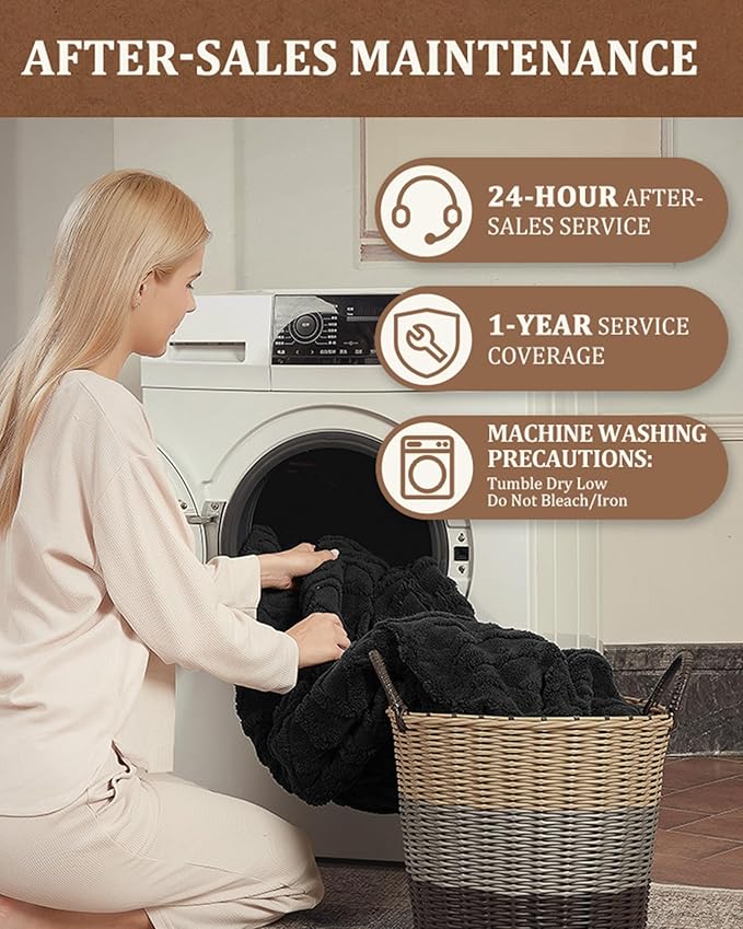 CAROMIO Heated Throw Blanket - Thick Tufted Sherpa Electric Blanket Throw with 10 Heating Levels and 10 Time Settings, ETL Certified Machine Washable Fast Heating Blanket Throw 50"×60", Black