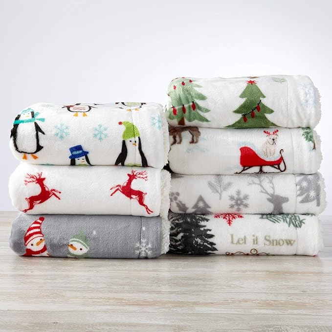 Great Bay Home Soft Velvet Plush and Sherpa Fleece 50" x 60" Holiday Throw Blanket | Christmas Throw for Sofa and Bed | Cozy & Warm Plush Throw Blanket | Holiday Blankets and Throws Eve Collection
