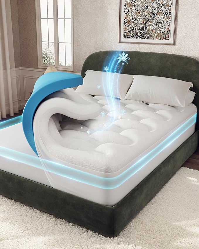 OhGeni Cooling 4 inch Dual Layer King Mattress Topper, 2 inch Cooling Gel Memory Foam, 2 inch Down Alternative Pillow Top Pad, Mattresses Cover for Bed, Medium Support, Fits 6”-19” Deep Pocket