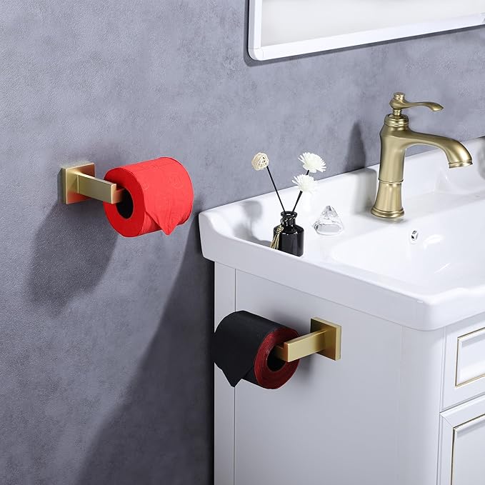 LANC Gold Toilet Paper Holder, Brushed Gold Toilet Paper Roll Holder Wall Mounted for Bathroom Kitchen RV Modern Toilet Tissue Holder Dispenser Rustproof SUS304 Stainless Steel Right, A8807BG