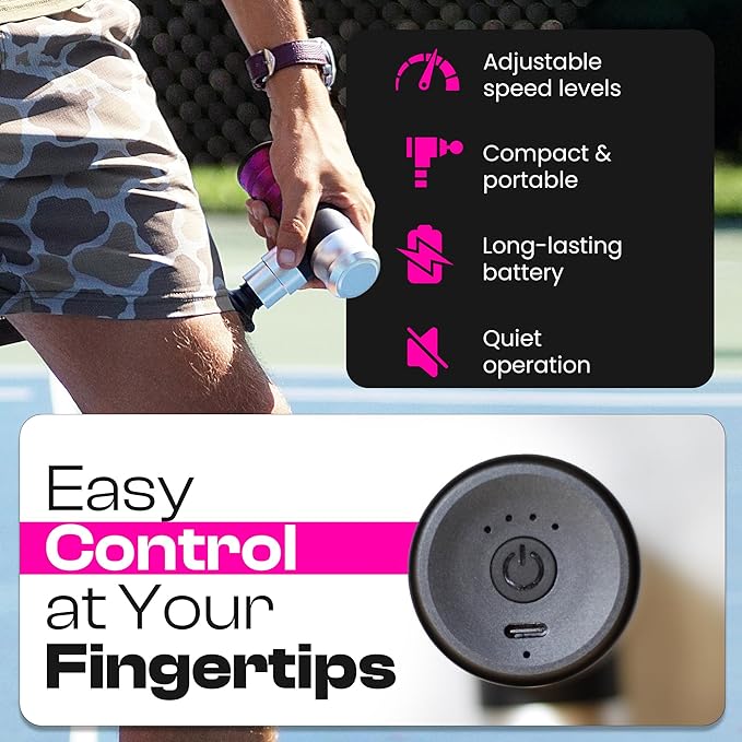 The Therapeutic Mini Massage Pistol with Portable Carrying Case, 4 Massage Speeds, 6 Colors | Fast USB Type C Charging | Massage Tool for Pain Relief | Stylish and Powerful Massage Gun