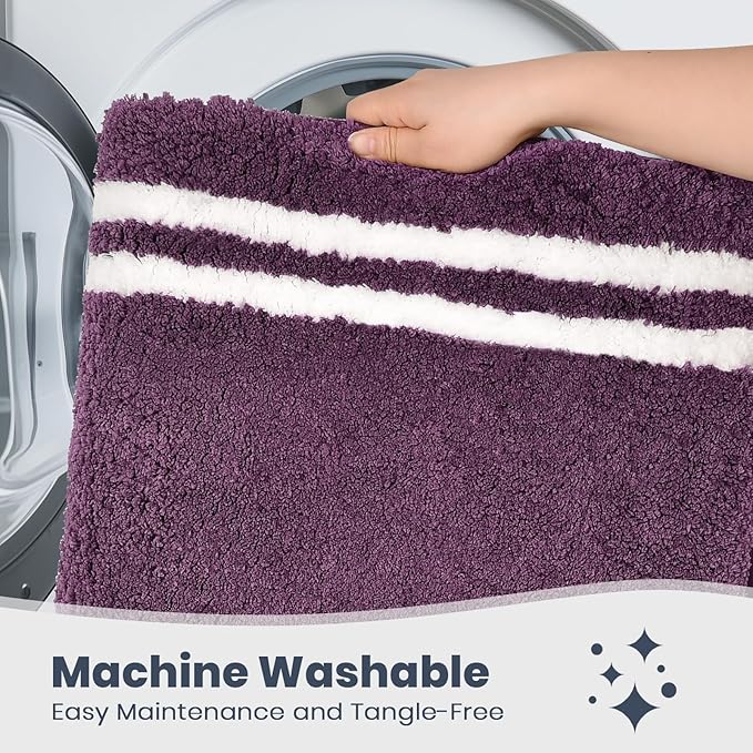 PURRUGS Bathroom Rug Non-Slip Machine Washable 24" x 60", Super Absorbent and Quick Dry Shaggy Microfiber Bath Mat, Extra Soft and Plush Bath Rug for Bathtub, Shower and Sink, Purple