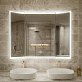 48x36 Trifold Bathroom Mirror with Lights with Removable Magnifier, 180° Foldable LED Mirror for Bathroom, Front&Backlit, Wall Mounted, Stepless Dimming, Color Temper Change, Anti Fog