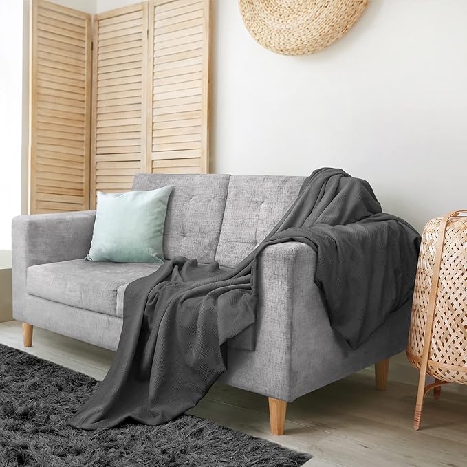 Utopia Bedding Smoke Gray 100% Cotton Blanket [King Size - 90x108 Inch] 350GSM Lightweight, Soft and Breathable Thermal Blanket for All Seasons