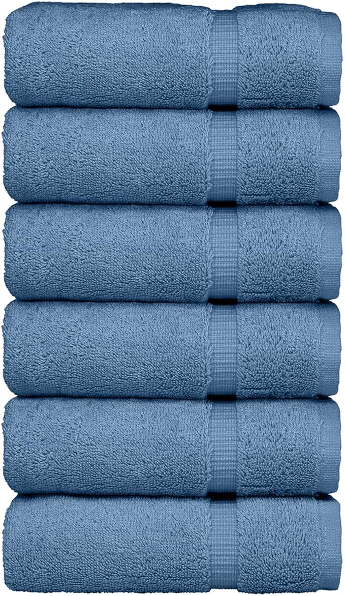 Luxury Hotel & Spa Collection, 100% Turkish Cotton 700 GSM Cloth, for Body wash, Makeup Remover & Facial Cleaning, Baby, face, Dobby Border Soft washcloths Towel Set 13" X 13", Wedgewood, Set of 6