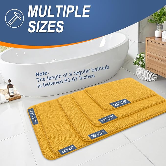 OLANLY Thick Memory Foam Bath Mat Rug 36x24, Extra Soft Absorbent Bathroom Rug, Quick Dry Bath Mats, Non-Slip, Machine Washable Carpet for Floor, Tub and Shower, Home Decor Accessories, Golden Yellow