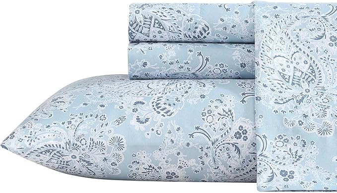 Wrangler - King Bed Sheets, Ultra-Soft & Lightweight Bedding with Matching Pillowcases, Lightweight Bed Set for All Season Comfort, Oeko-Tex Certified (Prairieland Paisley Blue)