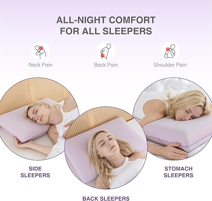 EGOHOME Cooling Gel Memory Foam Pillow - Reversible Cooling Cover, Neck Support for Side, Back and Stomach Sleepers, Removable & Machine Washable, All-Season Comfort, Standard Size, Purple