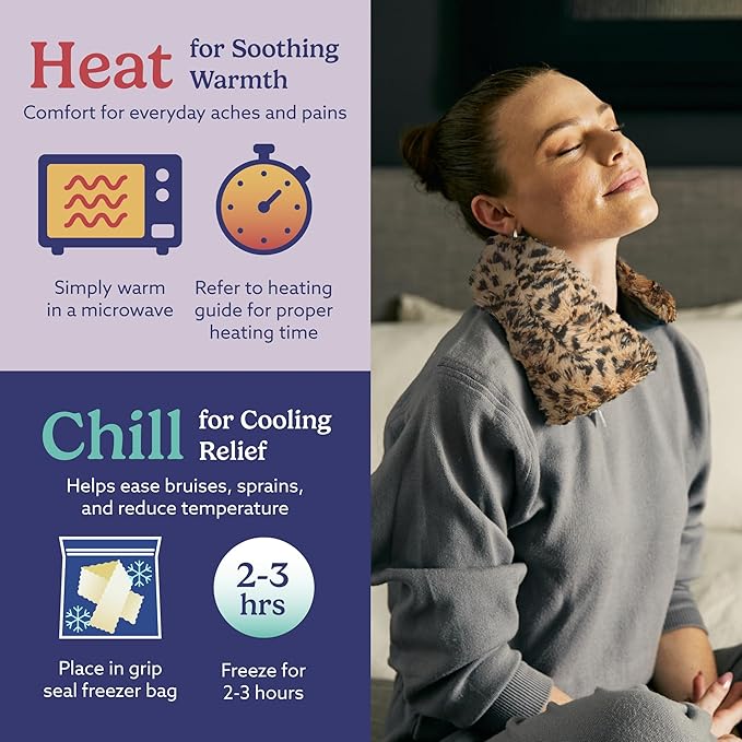 warmies Microwavable Neck & Shoulder Wrap - Heating & Cooling Plush Pad for Calming Relaxation - Weighted & Heated Neck Warmer with Scented Lavender - Microwave Heat Pad for Aches & Pain – Leopard