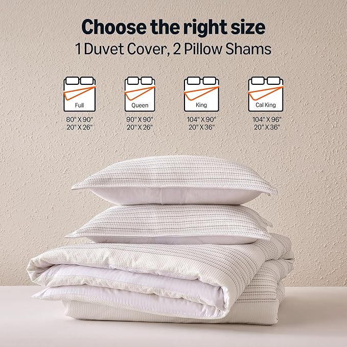 Amazon Basics Waffle Weave Microfiber 3-Piece Duvet Cover Set, Includes 1 Duvet Cover and 2 Pillow Shams, California King, Dark Grey Striped