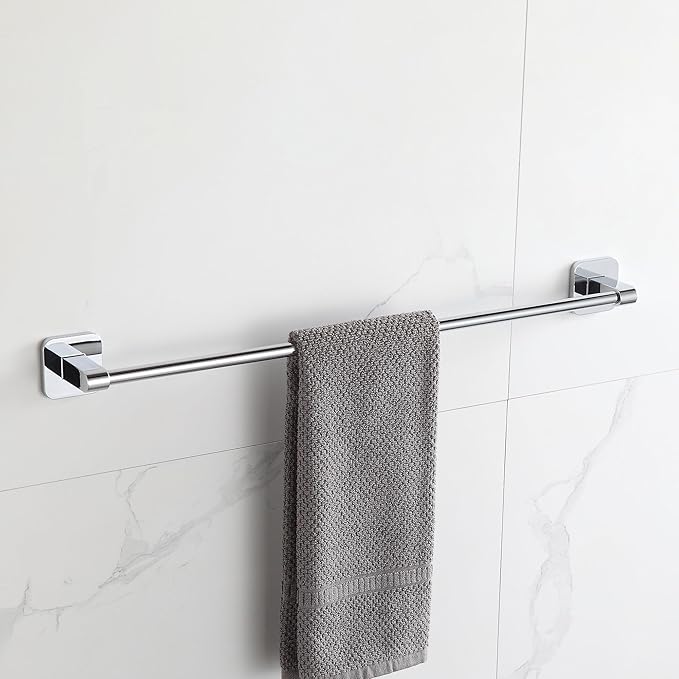 Bathroom Accessories Set, 4 Pieces Bathroom Hardware Set, 24 inch Towel Bar, Towel Racks, Robe Towel Hooks, Toilet Paper Holder Wall Mounted Or Self-Adhesive,Stainless Steel and Plastic (Chrome)