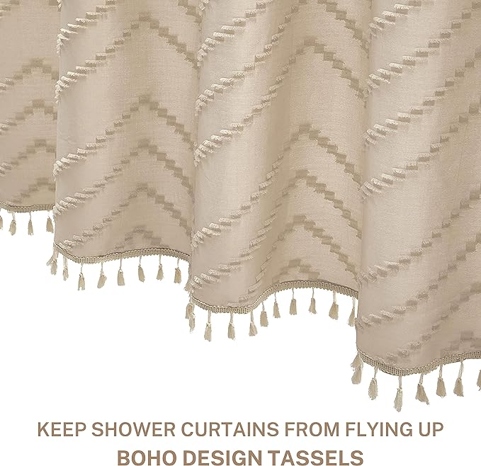 Stall Shower Curtain 36x72 Beige Fabric Shower Curtain Stall Size Cloth Shower Curtains Tufted Chevron Striped Textured Modern Farmhouse Minimalist for Bathroom Decor