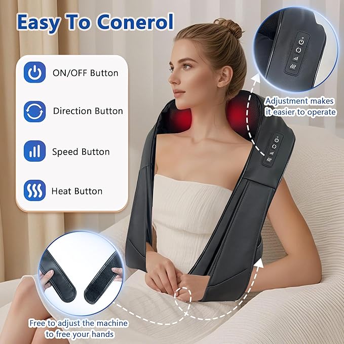 Joyset Cordless Neck Massager Shiatsu Neck and Back Massager with Heating Free Easy to Wash Cloth Cover for Shoulder Massage