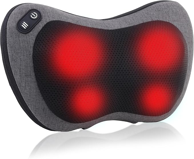 Shiatsu Neck and Back Massager with Heat - Deep Tissue Massage Pillow for Neck, Back & Shoulders Pain Relief, Ergonomic Design Electric Massager for Home, Car, Office Use, Gray