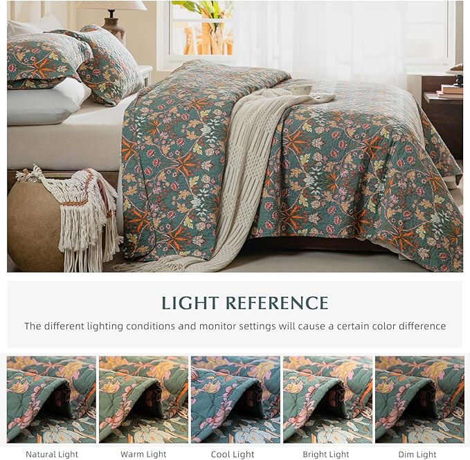 Lady Ann Oversized King Bedspreads 120x120, 100% Cotton Oversized King Quilt Bedding Set Vibrant Paisley Floral Pattern Plant Botanical Printed Quilted Coverlet Set, 3 PCS