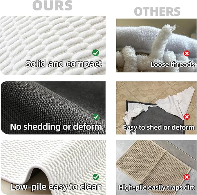 Bathroom Runner Rugs, Long Bath Mat Runner Washable Thin Quick Dry Low Pile Bathroom Runner Rugs Non Slip, White 16"x60"